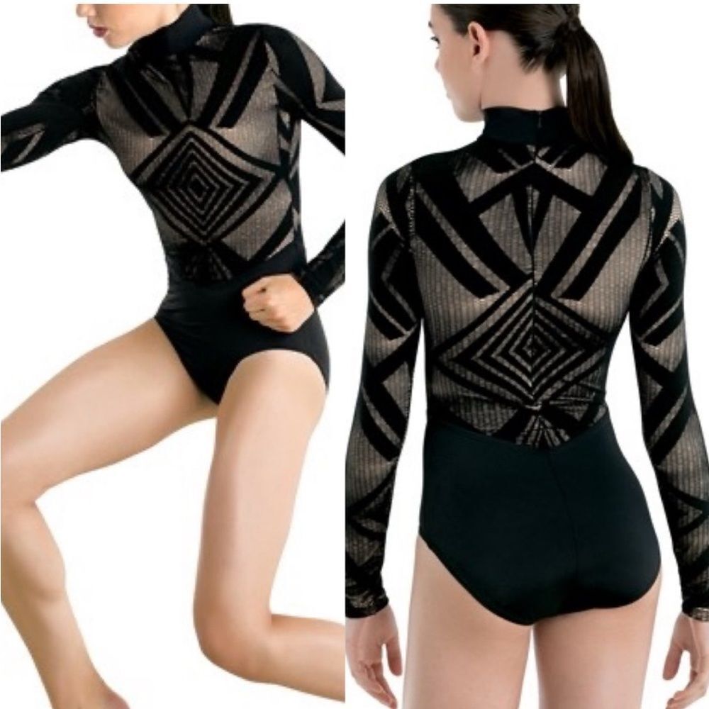 WEISSMAN Balera Dance costume black Geometric Lace Leotard MT10336 Adult MA